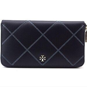 Tory Burch Stitched Zip Continental Wallet Leather Navy